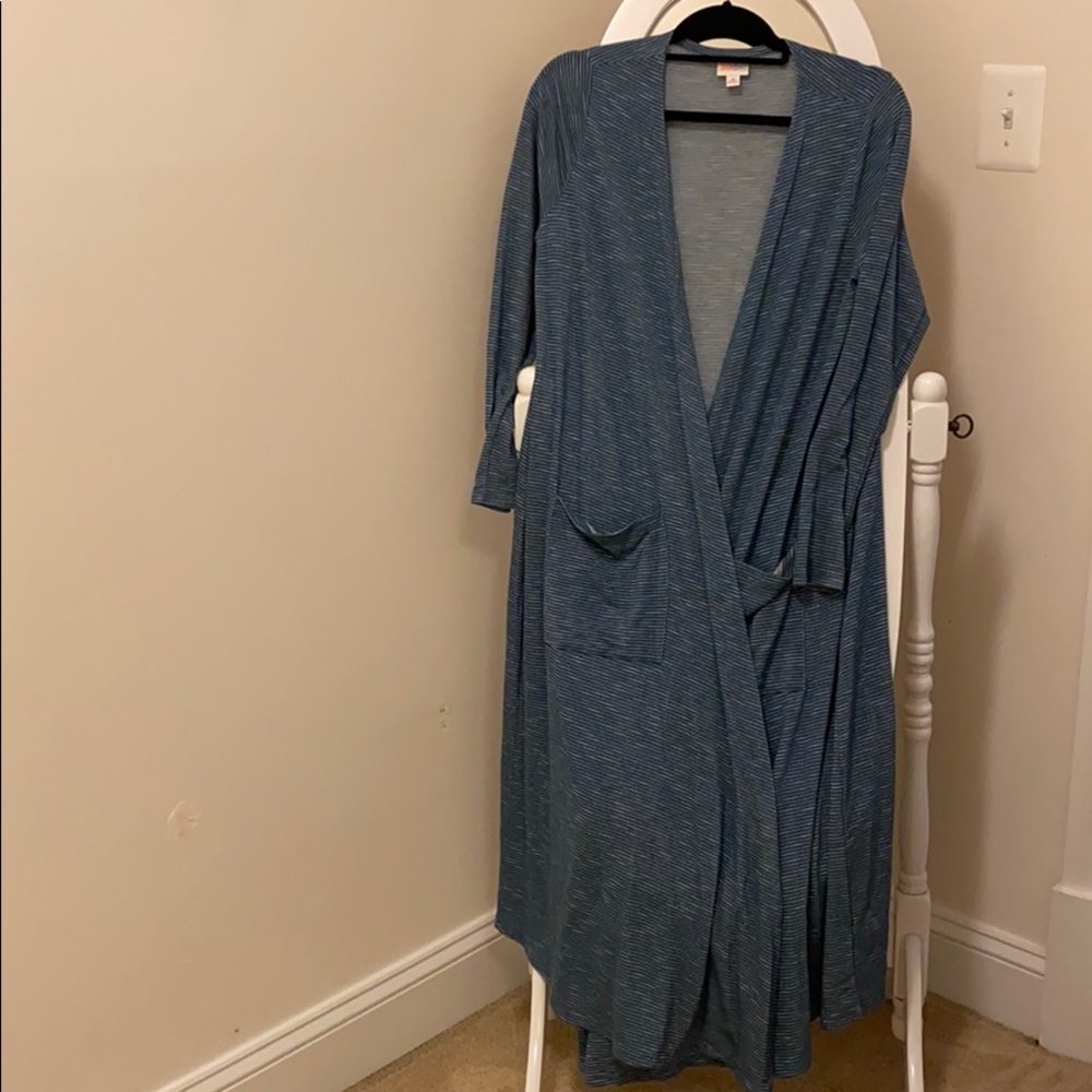 LuLaRoe Sarah duster cardigan,  medium, blue white